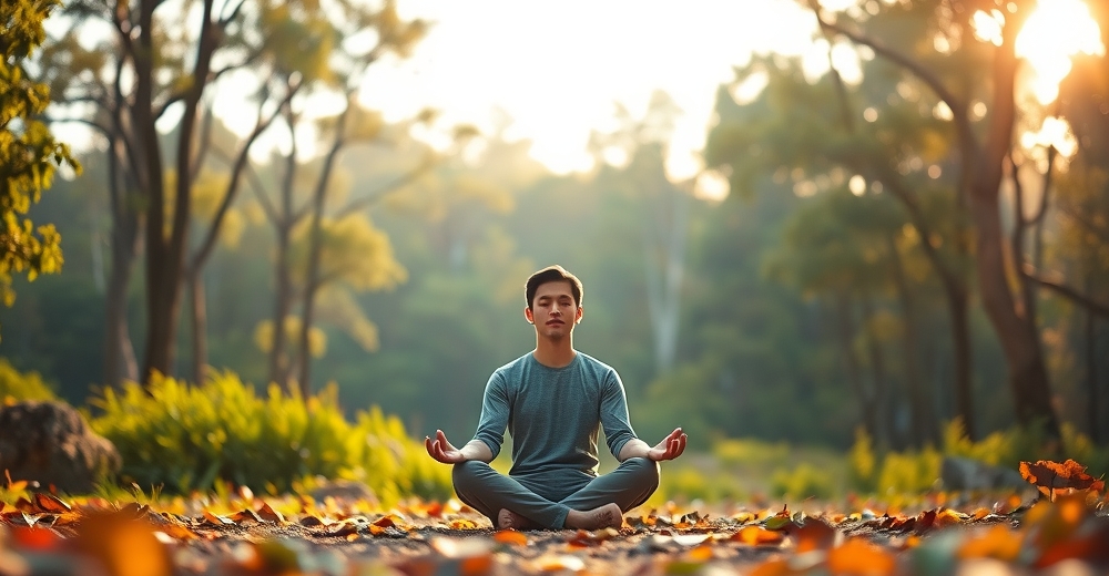 Człowiek medytuje w lesie