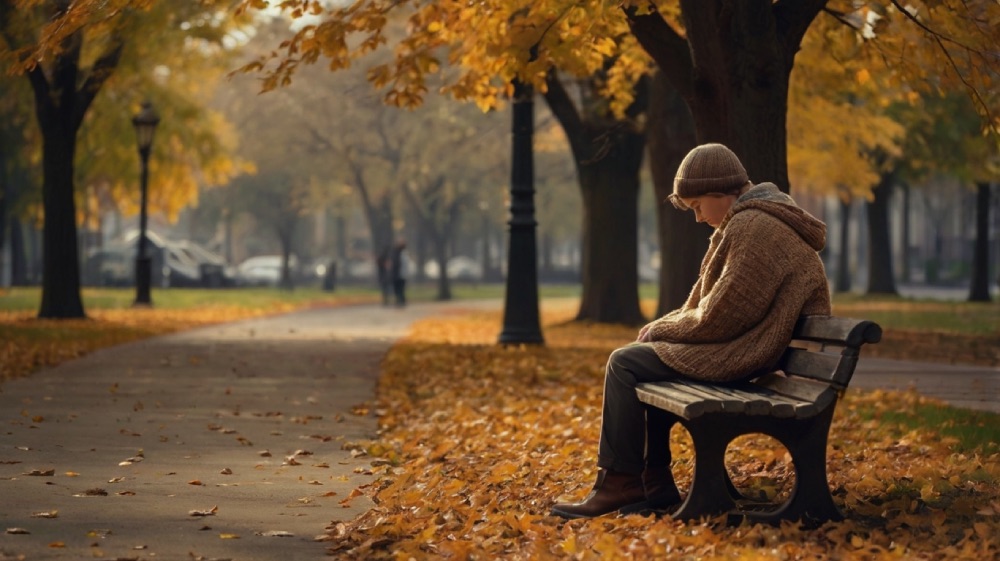 smutna osoba w parku