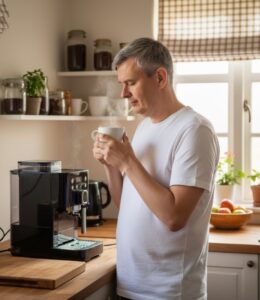 Mężczyzna pije kawę